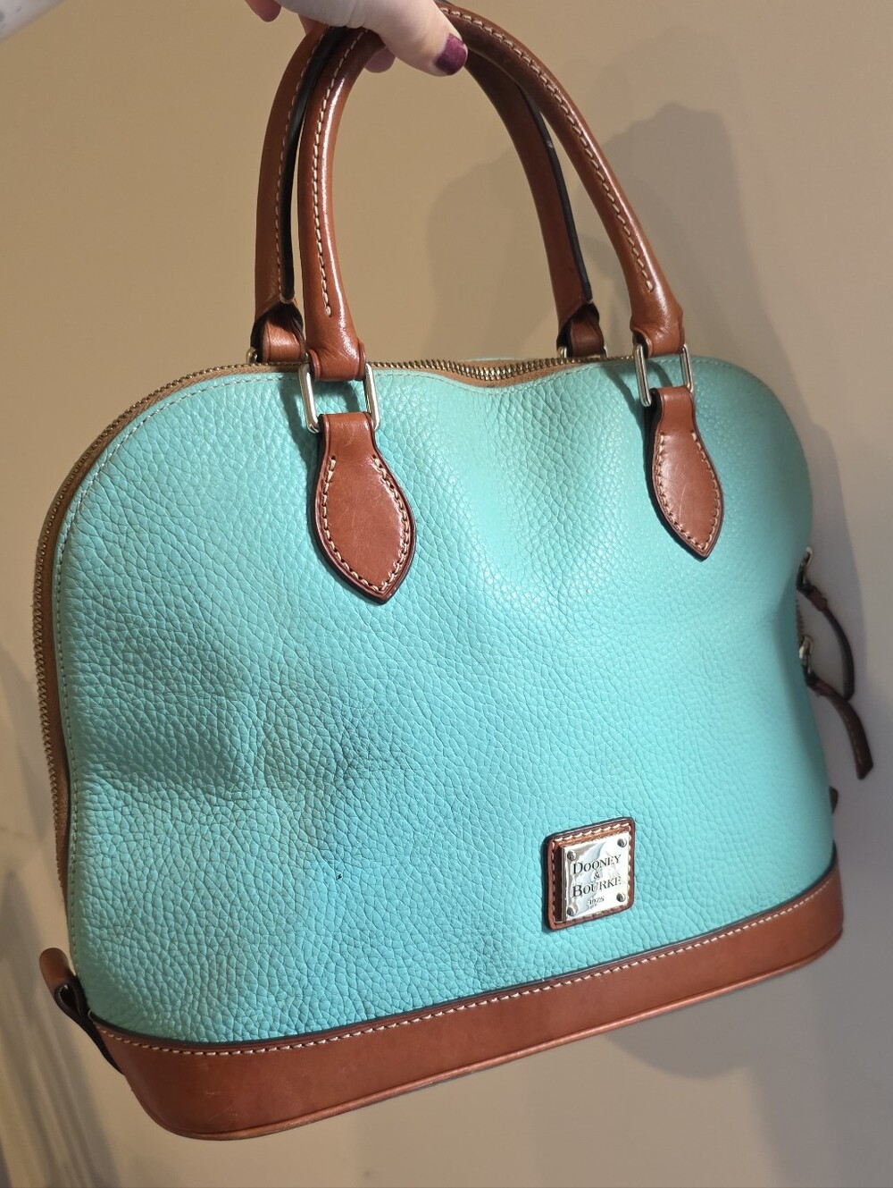 Dooney & Bourke Zip Zip Satchel Bag Seafoam Turquoise Brown